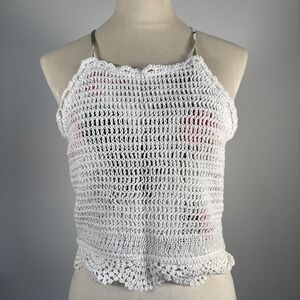 Milk & Honey Women's Sz-L Crochet Crop Halter Top Boho Festival‎ See Tie Missing